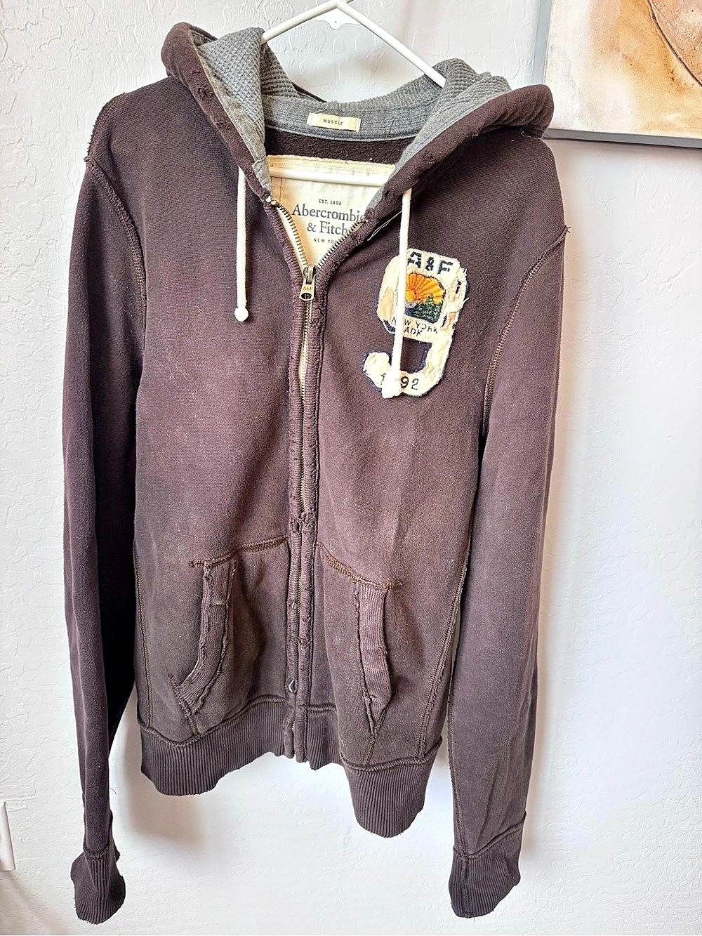 Abercrombie & Fitch New York Varsity 1892 hoodie Varsity Zip Hoodie in Brown